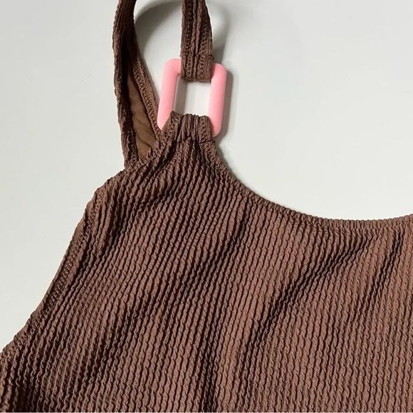 Aerie Crinkle Birthday Scoop Cheekiest One Piece Swimsuit Brown Pink Size XS - Picture 11 of 16